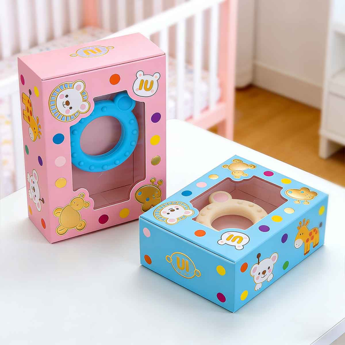Colorful folding carton packaging box with window. Cost-effective, durable, and customizable for toys, gifts, and retail display.