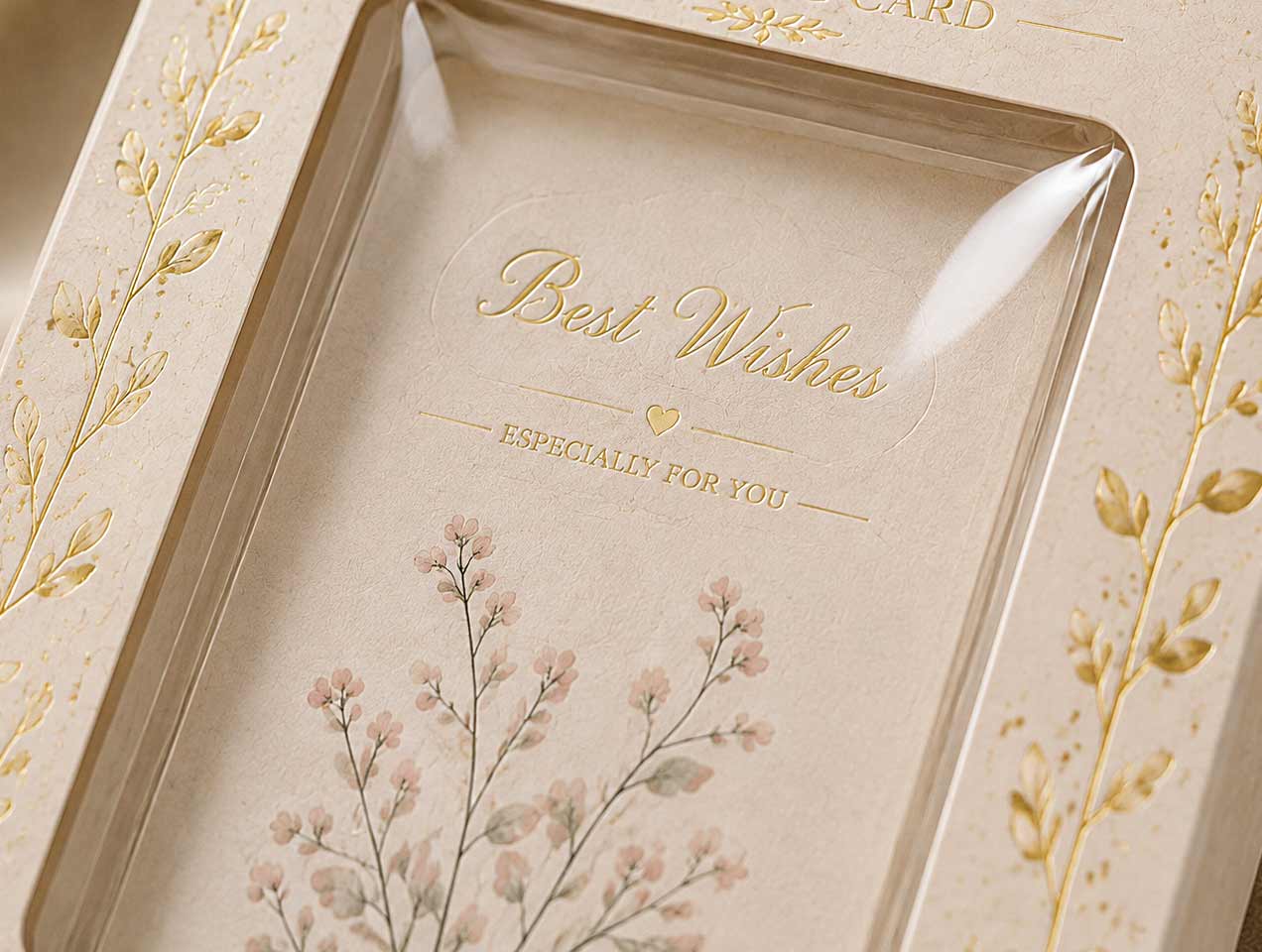 Clear PET Window Displays the greeting card clearly while keeping it protected inside the packaging.