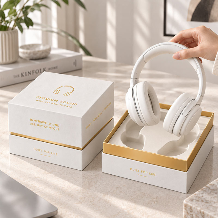 gold foil headphone box white and gold packaging box
