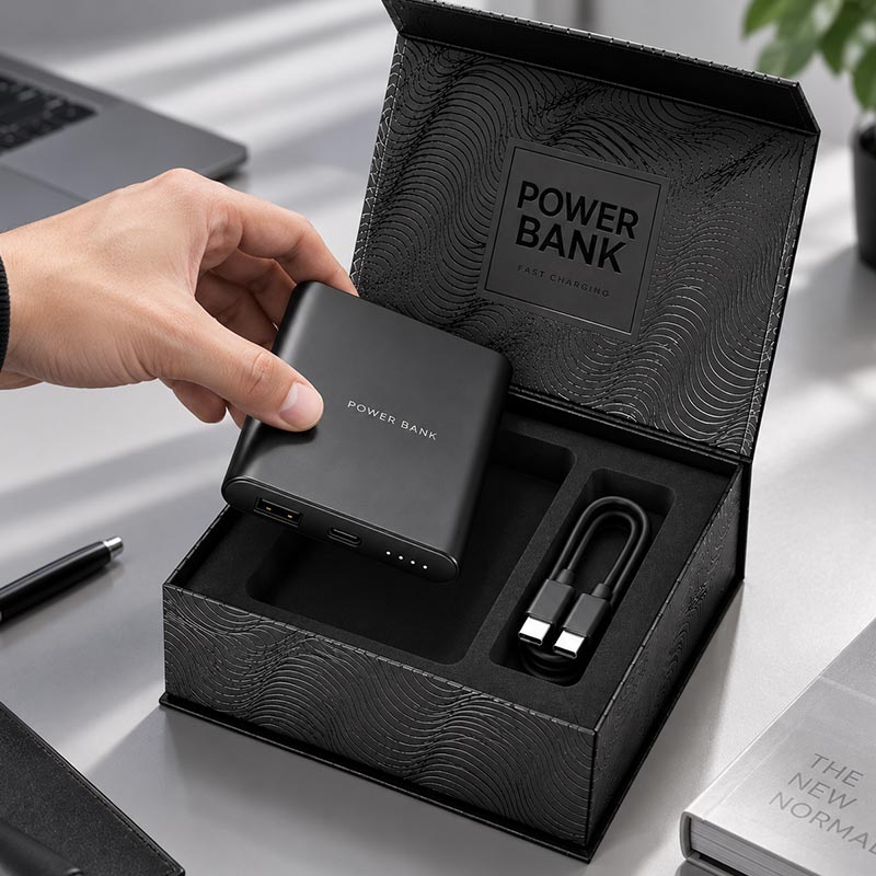 black electronics packaging power bank box with EVA insert,