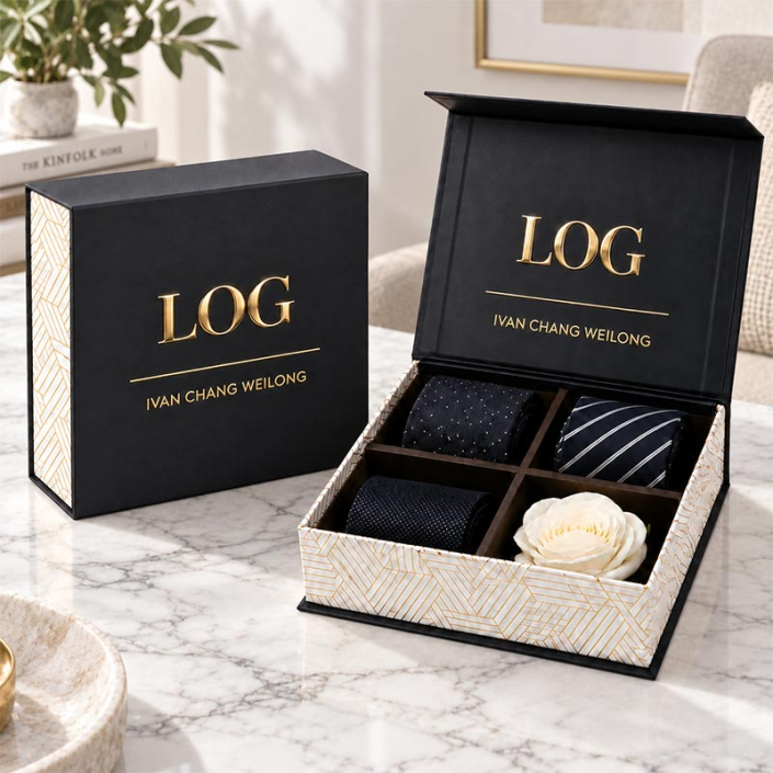 luxury tie packaging black gift box with gold foil